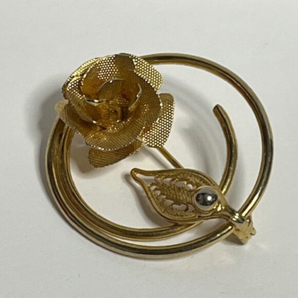 VTG Sarah Coventry "Promise" Gold Tone Circle Brooch Textured Mesh Rose 1.25" - Picture 10 of 13